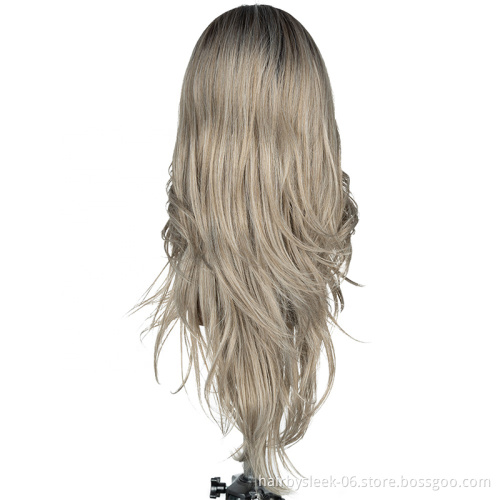 Rebecca wholesalers good quality lace front wig natural blonde highlight long 13*4 body wave synthetic hair lace frontal wigs